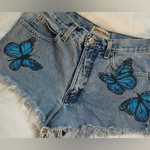 HAND PAINTED butterfly denim shorts